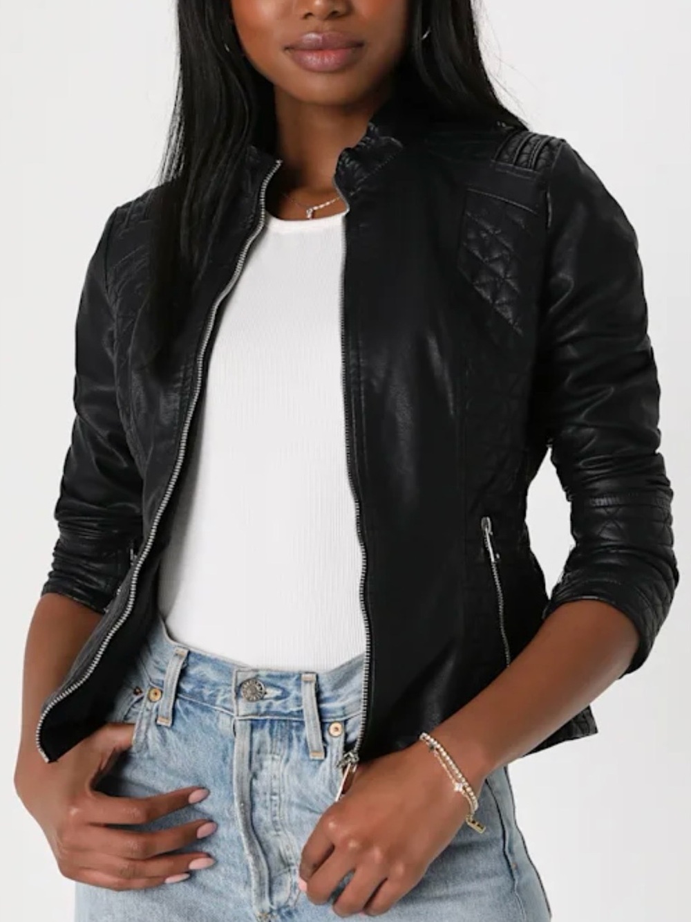 Lulu's Black Vegan Leather Quilted Moto Jacket